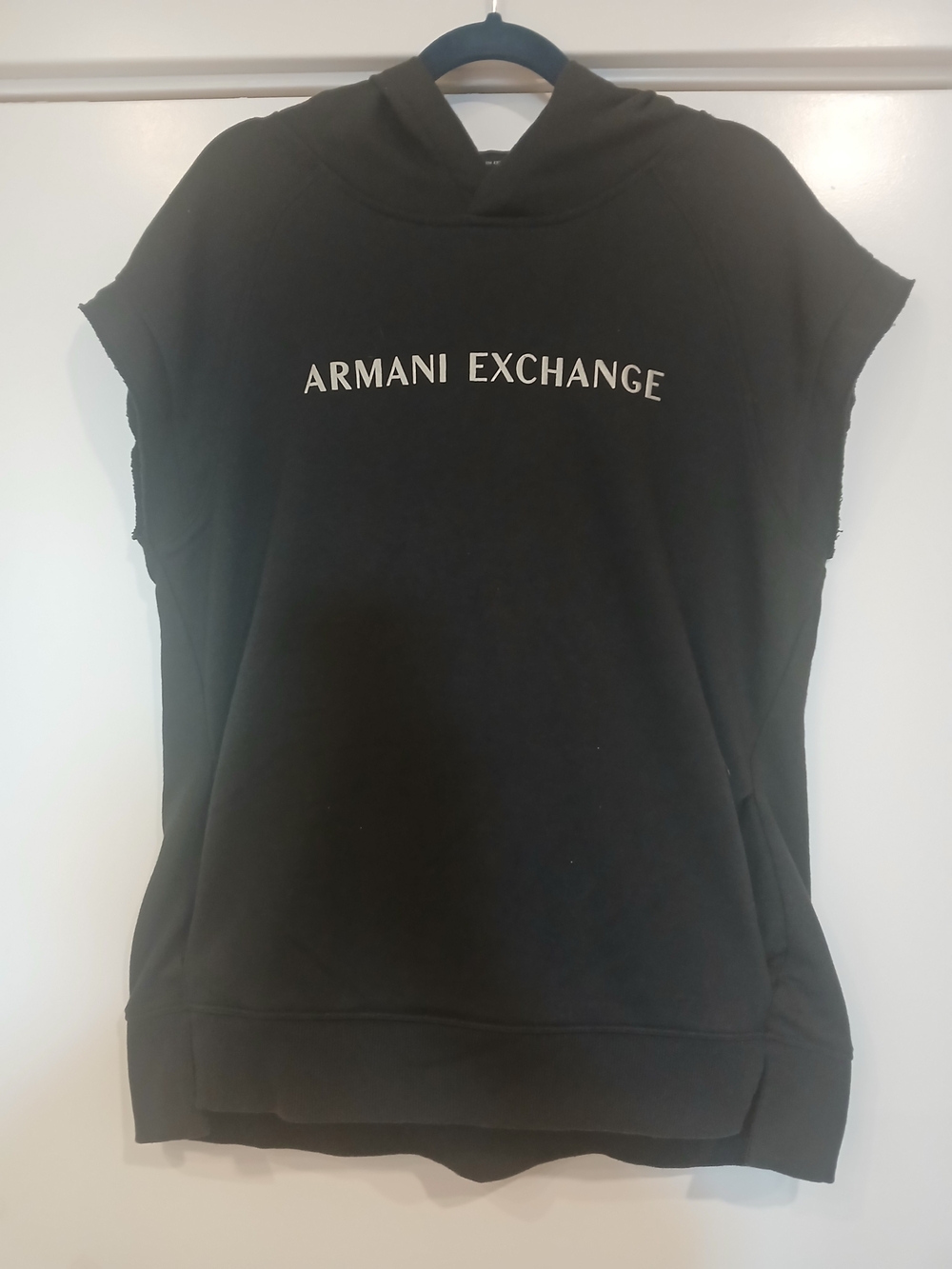 Armani Exchange Black Sleeveless Hooded Logo Top